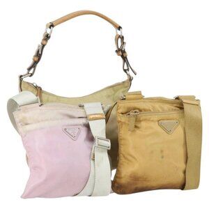 PRADA Shoulder Bag Nylon 3 Set Beige Pink Auth